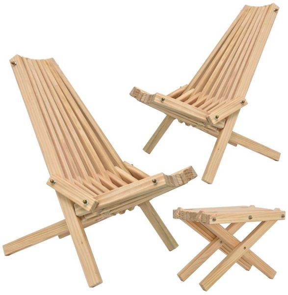 holz4home® Sitzgruppe Skandinavisches Liegestuhl Set aus Kiefernholz für Terrasse & Lounge, Geripptes Design
