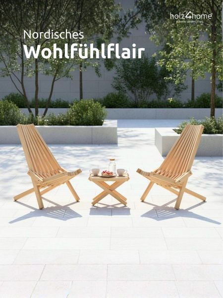 holz4home® Sitzgruppe Skandinavisches Liegestuhl Set aus Kiefernholz für Terrasse & Lounge, Geripptes Design