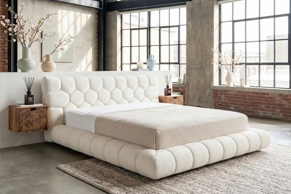 KAWOLA Bett ATTICO Polsterbett Stoff cremeweiß 180x200cm mit Lattenrost