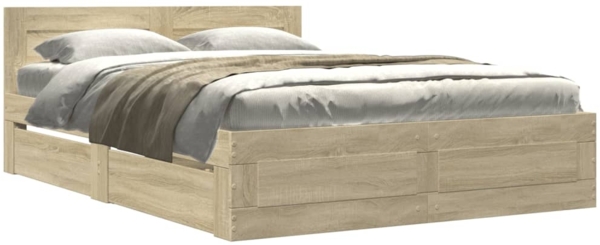 vidaXL Bettgestell mit Kopfteil Sonoma-Eiche 120x190 cm Holzwerkstoff 3295606
