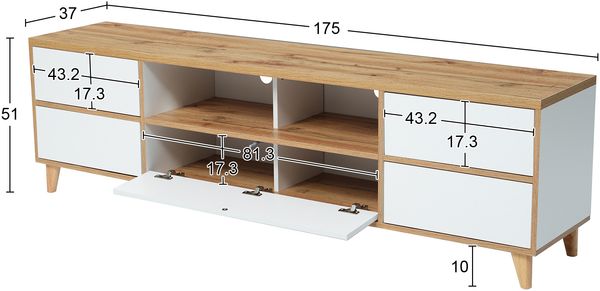 TV-Board aus MDF mit 4 Türen und Stauraum, 175 x 37 x 51 cm, Weiß/Holzfarben Bild 10