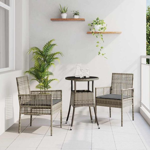 vidaXL Garten Essgruppe 3 pcs Grau Poly-Rattan 3334945