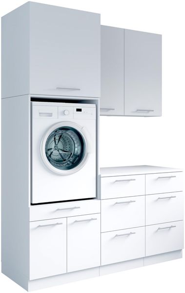 Laundreezy Waschraum Komplett-Set, Weiß - Modulares Schranksystem für Waschküche & Hauswirtschaftsraum - 168 x 238 x 68 cm (B/H/T)
