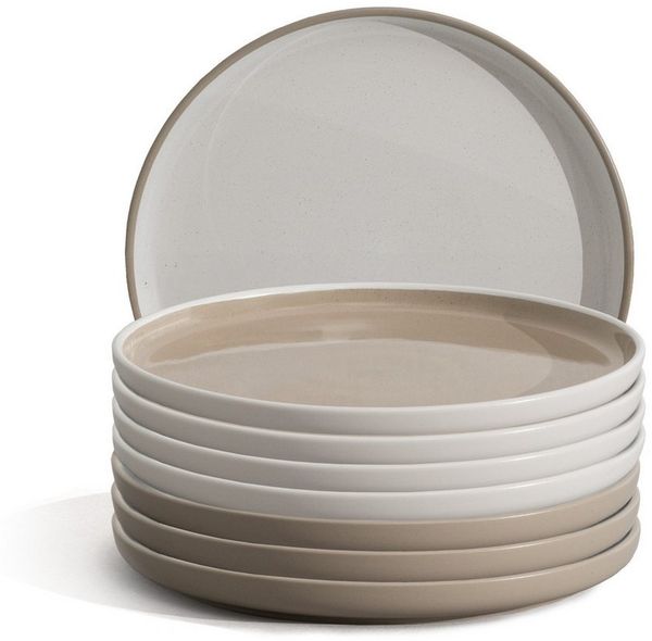 Hausfelder Geschirr-Set Steingut Dessertteller 8 Personen, 8teilig, Shadow Stone/Nordic Sand (8-tlg), 8 Personen, Steinzeug, spülmaschinen- & mikrowellengeeignet, Reaktivglasur