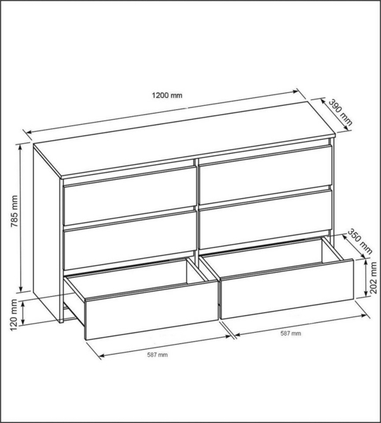 meble masztalerz Kommode Mit 6 Schubladen - 120 cm breit – modern, praktisch & geräumig