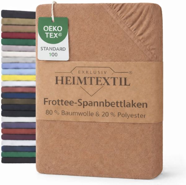 EXKLUSIV HEIMTEXTIL Frottee Spannbettlaken Rundumgummizug Marke 90 x 200 cm Nougat 80% Baumwolle 20% Polyester Öko - Tex Zertifiziert Bed-Sheet Bettlaken Spannbetttuch Topper Leinentuch