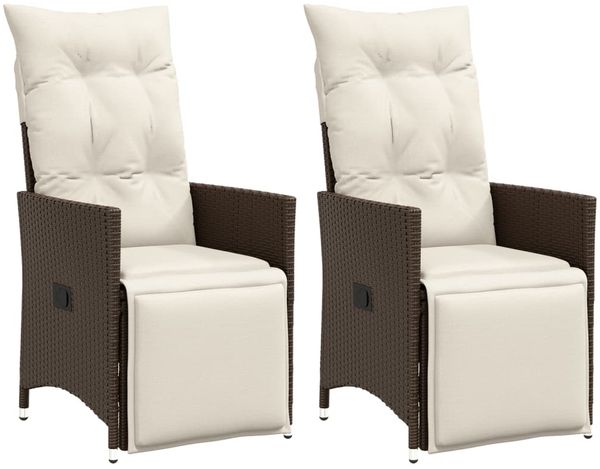 vidaXL Gartensessel mit Kissen 2 Stk. Verstellbar Braun Poly Rattan 365667