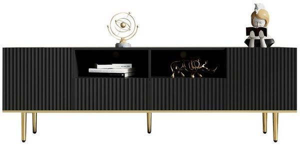 Merax Lowboard mit goldenen Metallfüße und Kabeldurchführung, TV-Schrank Scandi,TV-Board,Fernsehtisch,B:165cm