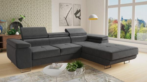 Ecksofa Divo mit Schlaffunktion, Bettkasten und einstellbare Kopfstützen (Grau (Kronos 22), Ecksofa Rechts)