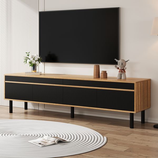 Stilvoller TV-Ständer mit 4 Türen – Schwarz – Hochwertige Materialien und elegantes Design, 170x38x47.7 cm