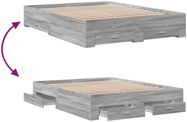 vidaXL Bettgestell mit Schubladen Grau Sonoma 150x200 cm Holzwerkstoff 3280382 Bild 7