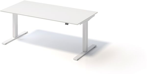 Varia Schreibtisch, 650-1250 mm elektrisch höhenverstellbar, B 1600 x T 800 mm, Dekor weiß, Gestell verkehrsweiß