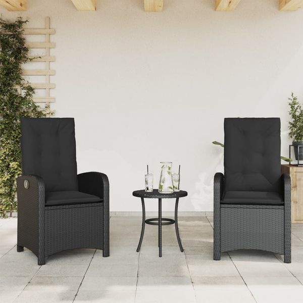 2er Set Gartensessel, Gartenstuhl mit Kissen Verstellbar Schwarz Poly Rattan