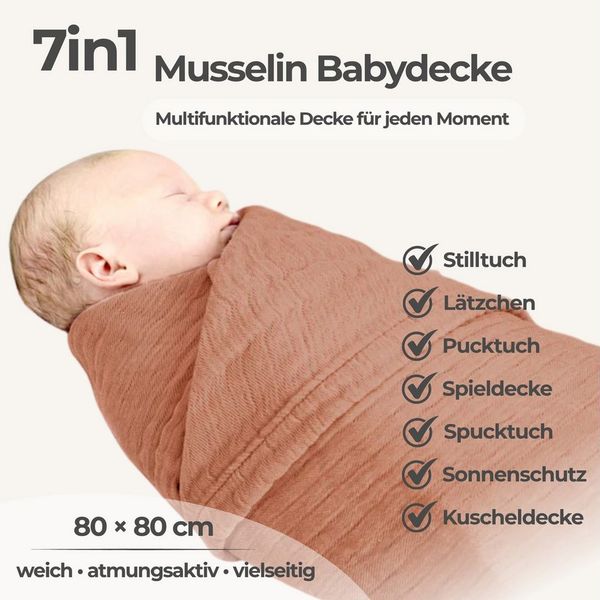 Babydecke Babydecke Musselin Kuscheldecke Puckdecke Baby & Neugeborene, Nordic Coast Company, Musselindecke Karamell Premium 100% Baumwolle Schadstoff geprüft