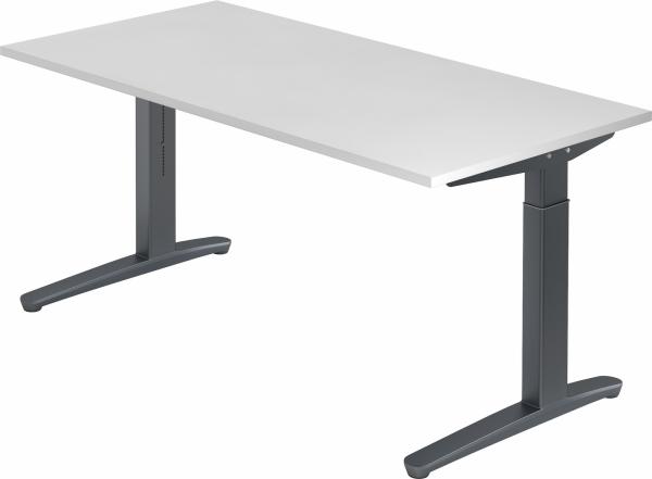 bümö manuell höhenverstellbarer Schreibtisch 160x80 in weiß, Gestell in graphit - PC Tisch höhenverstellbar & groß, höhenverstellbarer Tisch Büro, großer Computertisch verstellbar, X16-W-GG