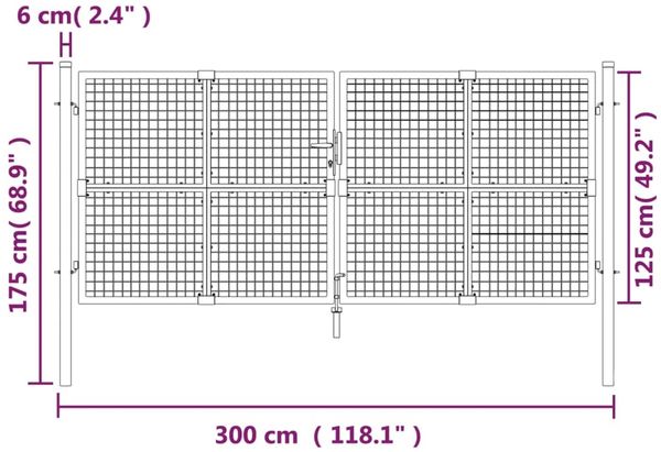 vidaXL Maschen-Gartentor Silber 300x125 cm Verzinkter Stahl 154531 Bild 7