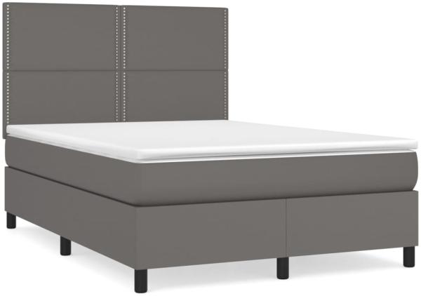 vidaXL Boxspringbett mit Matratze Grau 140x190 cm Kunstleder 3142783