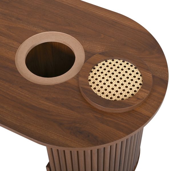 MODFU Couchtisch 105x46,5x50 cm aus MDF in Nussbaum mit Ablagefächern (Packung, 1-St, Moderner Couchtisch fürs Wohnzimmer), mit Retro-Design, vertikale Textur Bild 10