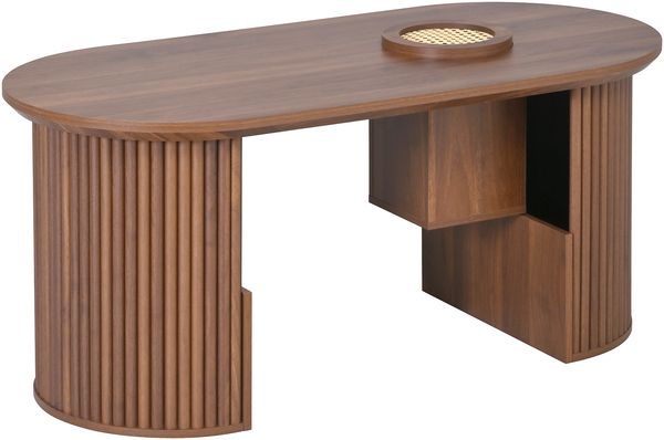 MODFU Couchtisch 105x46,5x50 cm aus MDF in Nussbaum mit Ablagefächern (Packung, 1-St, Moderner Couchtisch fürs Wohnzimmer), mit Retro-Design, vertikale Textur Bild 6