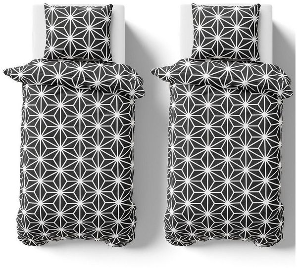 Visaggio Bettwäsche 135x200 oder 155x220 Bettbezug Set Sterne Punkte, Microfaser, 4 teilig, Sterne Muster, modern