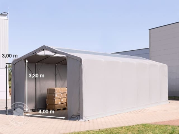Zelthalle 6x12 m Lagerzelt Industriezelt 3m Seitenhöhe PVC Plane 850 N mit Oberlicht grau 100% wasserdicht mit Reißverschlusstor