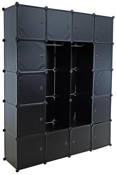 Regalsystem Würfelregal Steckregal mit Kleiderstange Regal Kunststoff Schwarz