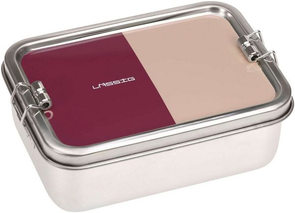 LÄSSIG Lunchbox Solid berry/rose, Edelstahl, Silikon, (1-tlg), aus Edelstahl