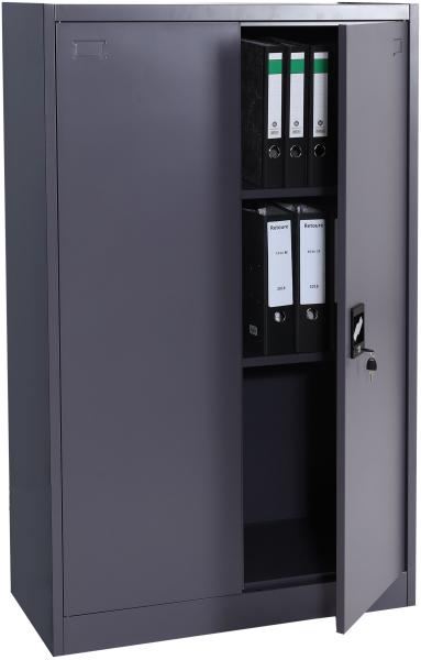 Aktenschrank HWC-H17, Stahlschrank Büroschrank Schrank, 2 Türen abschließbar Metall ~ 140x90x40cm dunkelgrau