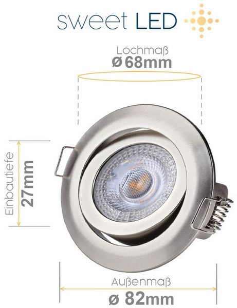 Sweet LED LED Einbaustrahler flach 3-Stufen dimmbar rund chromfarbig 5W kaltweiß 230V, 3-step-dim, LED fest integriert, 6500K - kaltweiß, Deckenspots, Deckenstrahler, Einbauleuchten