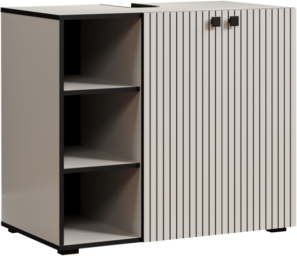 trendteam smart living - PureBliss - Waschbeckenunterschrank - Kashmir Hellgrau -Rillenoptik - 3 offene Fächer + 1 Einlegeboden - (BxHxT) 90 x 79 x 53 cm - edle Metallgriffe