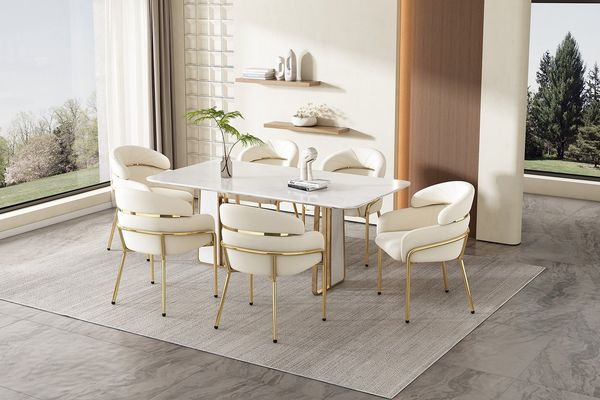 MODFU Polsterstuhl Esszimmerstuhl (2 St), Schlafzimmer, Freizeitstuhl, vier Metallbeine, Samt, Beige