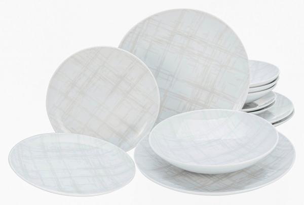 CreaTable 25867 Tafelservice Shabby Chic für 4 Personen, Porzellan, weiß (1 Set, 12-teilig)