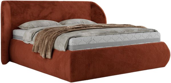 Polsterbett mit Lattenrost, Doppelbett Bettkasten, Bettgestell mit Gasdruckfeder - CAELA CLASSIC - 200 x 200 cm - Orange Plüsch Bild 5