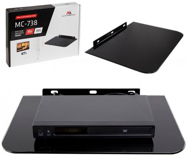 Maclean TV-Regal MC-738 TV Wandregal aus Glas – 35x25 cm, bis 10 kg, 1-tlg, Wandablage für Receiver, Konsole & DVD Player