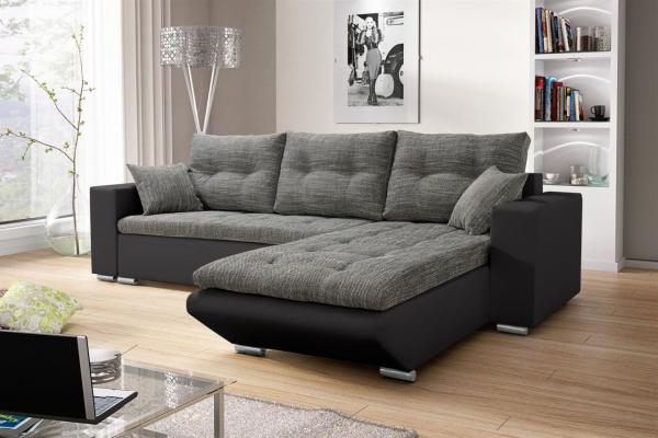 Ecksofa Sofa NINO mit Schlaffunktion Schwarz-Grau Ottomane Rechts