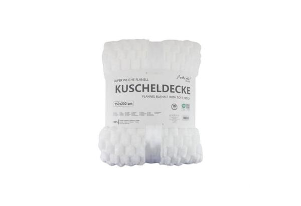 Flanell Kuscheldecke | Waffeloptik Wohndecke | super weich mit soft Teddy | 150x200cm - Weiß