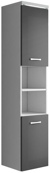 Badplaats Badezimmerschrank Paso 35 x 35 x 160 cm Weiß mit Grau Hochglanz - Hoch Badschrank Mit 2 Türen