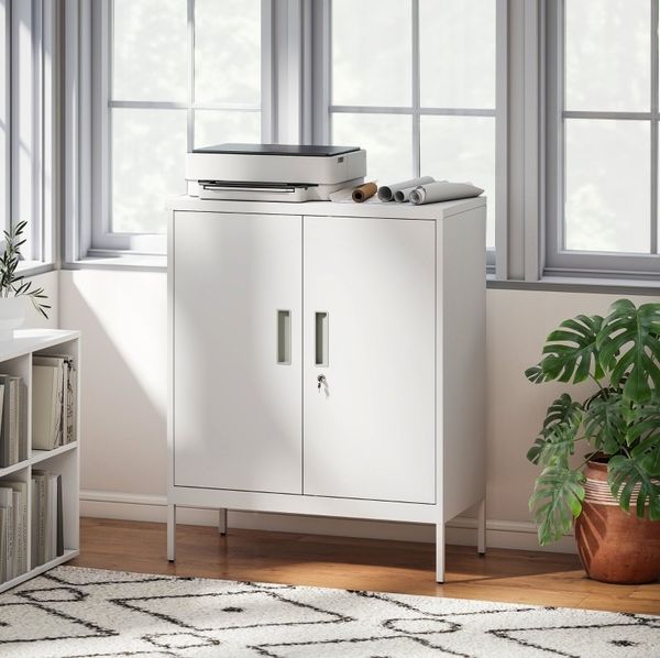 Aktenschrank 80x40x100 cm mit 2 Türen, verstellbaren Regalen und Schloss aus Stahl