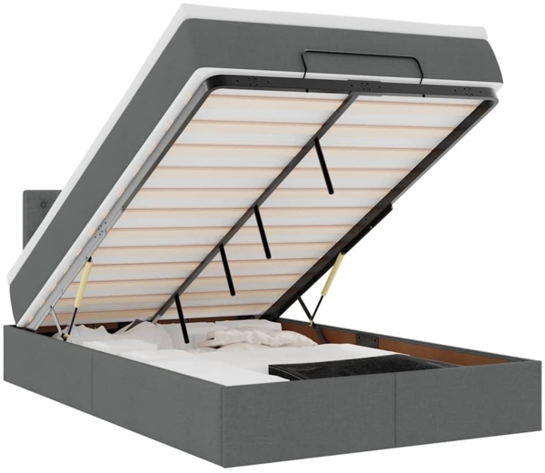 vidaXL Ottomane Bett mit Matratze & LEDs Dunkelgrau 120x200 cm Stoff 3312465