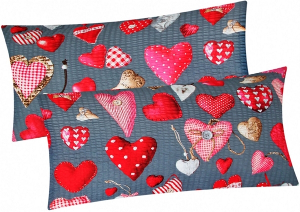 Heubergshop Kissenbezug, (2 Stück), Sersucker, 40x80cm Herzen Landhaus Love Liebe Baumwolle (BS-Valentin)