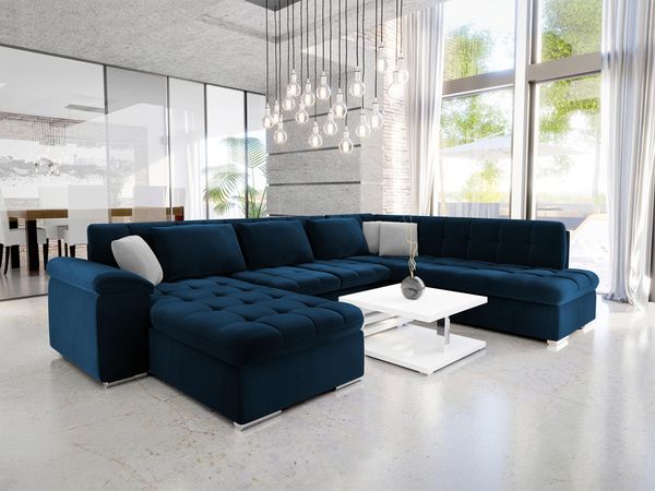 Mirjan24 'Niko Bis' Wohnlandschaft, Plüschstoff, 76 x 205 x 348 cm, Blau, Links