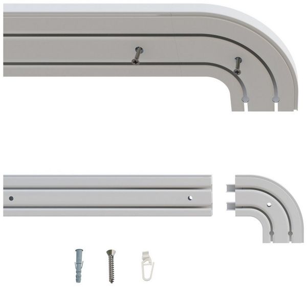Gardineum Gardinenstange 2-lfg. Kunststoff, Längen v. 1,20 m - 4,00 m mgl. m. Rundbogen, 2-läufig