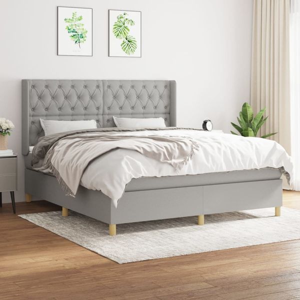 vidaXL Boxspringbett mit Matratze Stoff Hellgrau 160x200 cm, Härtegrad: H2 [3132241]