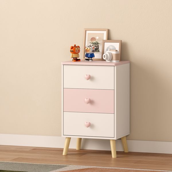Kinderkommode Sandnes mit 3 Schubladen 62x38x30 cm Weiß/Rosa [en. casa]