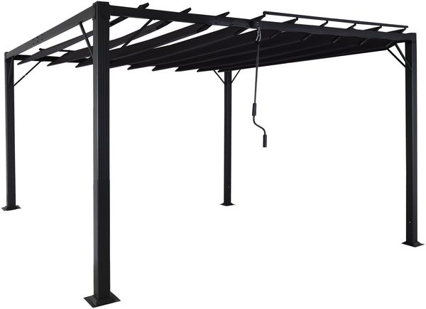 Pergola HWC-L40, Garten Lamellen-Pavillon Terrassenüberdachung, 8cm-Alu-Gestell Stoff/Textil, 3x3m anthrazit Bild 9