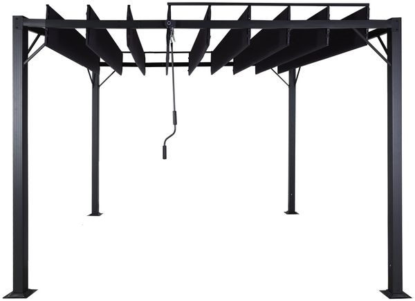 Pergola HWC-L40, Garten Lamellen-Pavillon Terrassenüberdachung, 8cm-Alu-Gestell Stoff/Textil, 3x3m anthrazit Bild 8