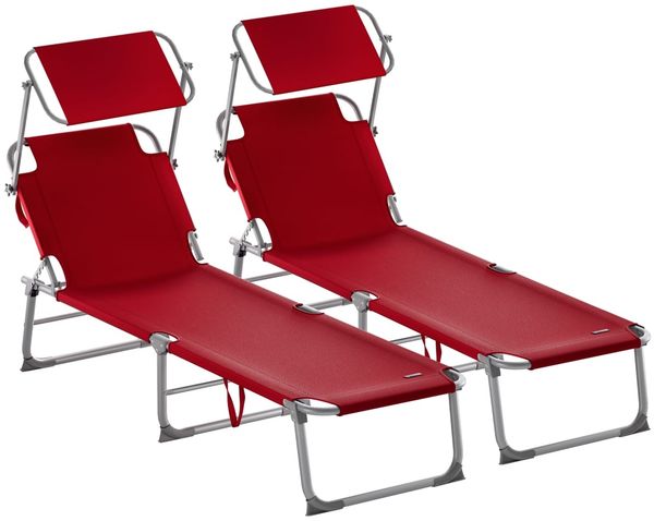 CASARIA® 2er-Set Sonnenliegen, mit Dach, klappbar, Gartenliege & Strandliege, orange