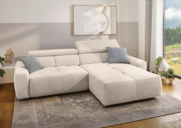 Jockenhöfer Gruppe Ecksofa Unos L-Form, B: 299 cm, mit 60 cm elektr. Sitztiefenverstellung, 140kg Belastbarkeit, USB-Anschluss, Kopfteilverstellung & Zierkissen