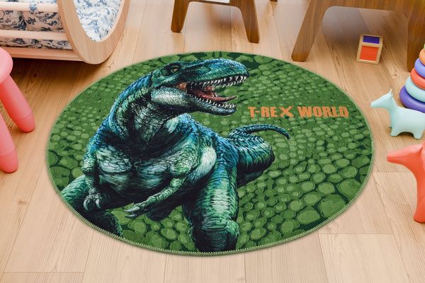 Böing Carpet Kinderteppich T-Rex World 832, rund, Höhe: 6 mm, Motiv T-Rex, Dinosaurier