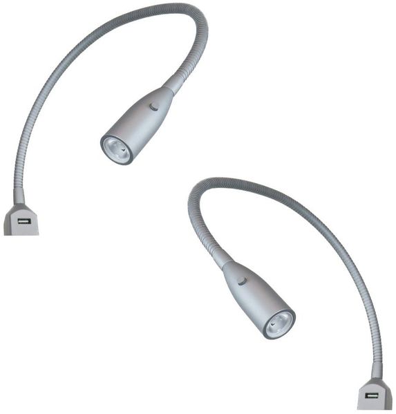 kalb Bettleuchte Flexible LED Leseleuchte inkl. USB Ladefunktion Alu silbergrau, 2er Set silbergrau, warmweiß